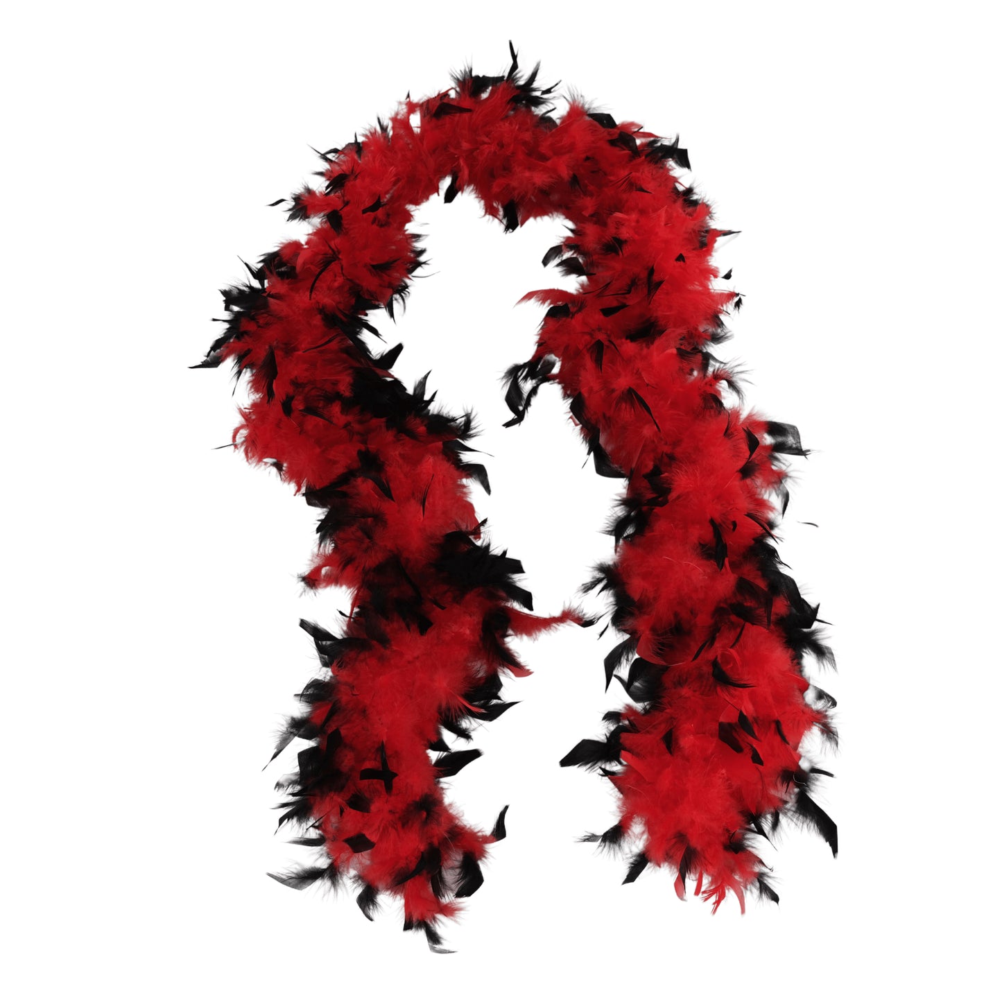 a heavy two tone boa with red and black on a white background