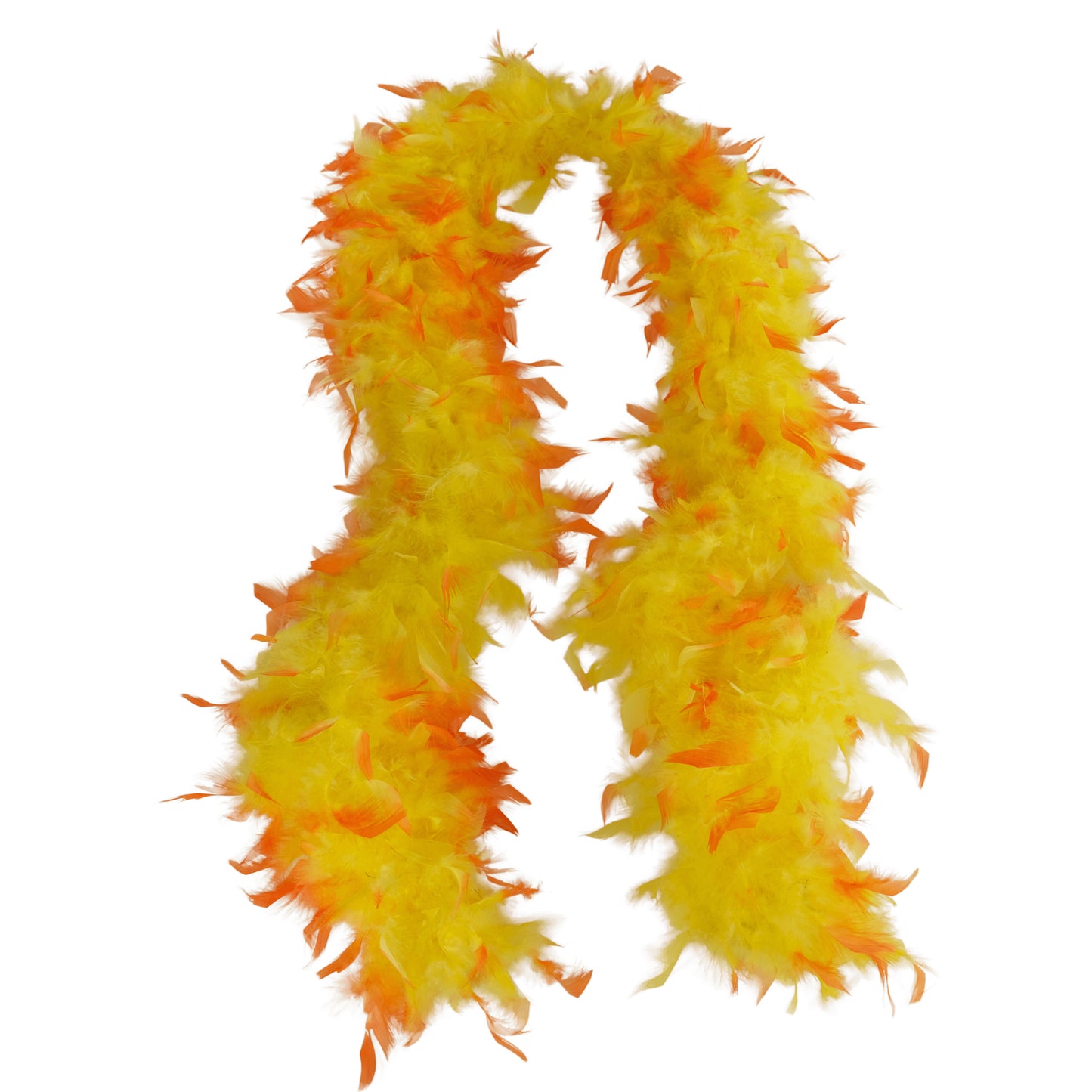 a yellow and orange two tone boa on a white background