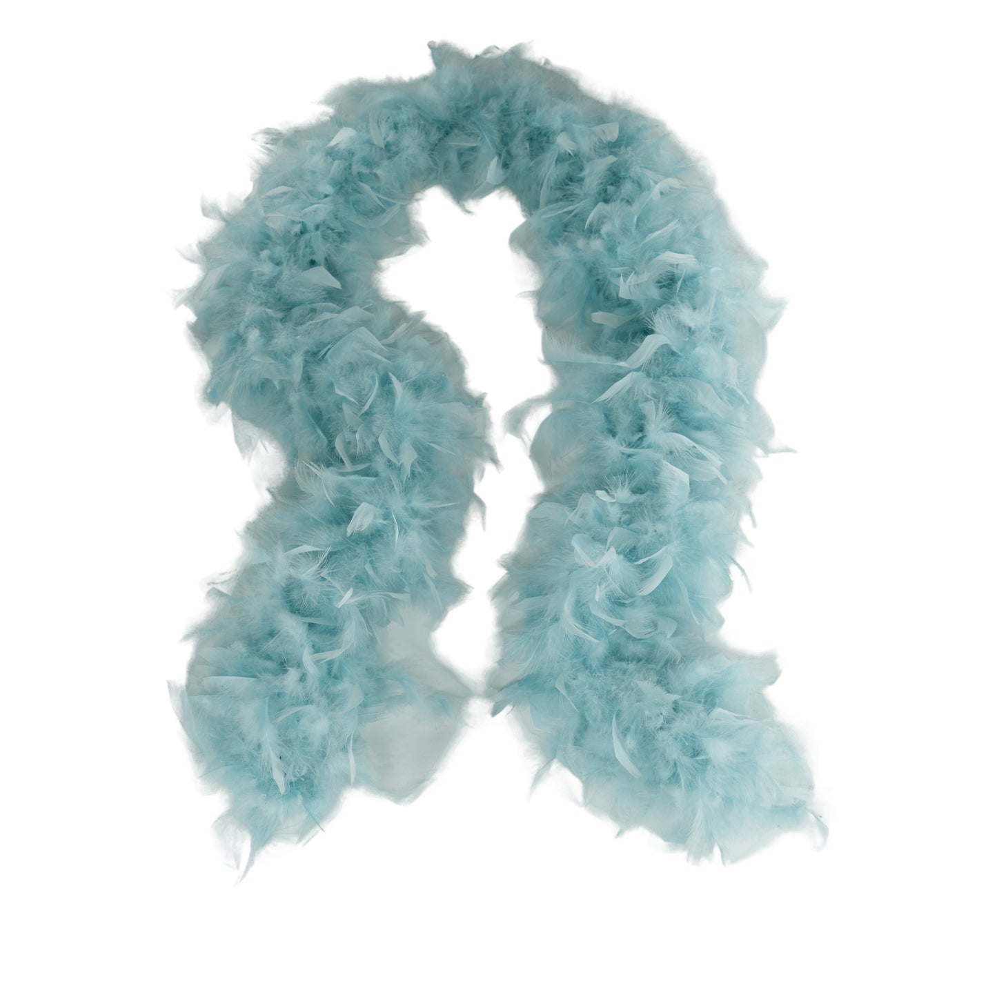 an aqua full heavy chandelle boa laying on a white background by Eskay Feathers
