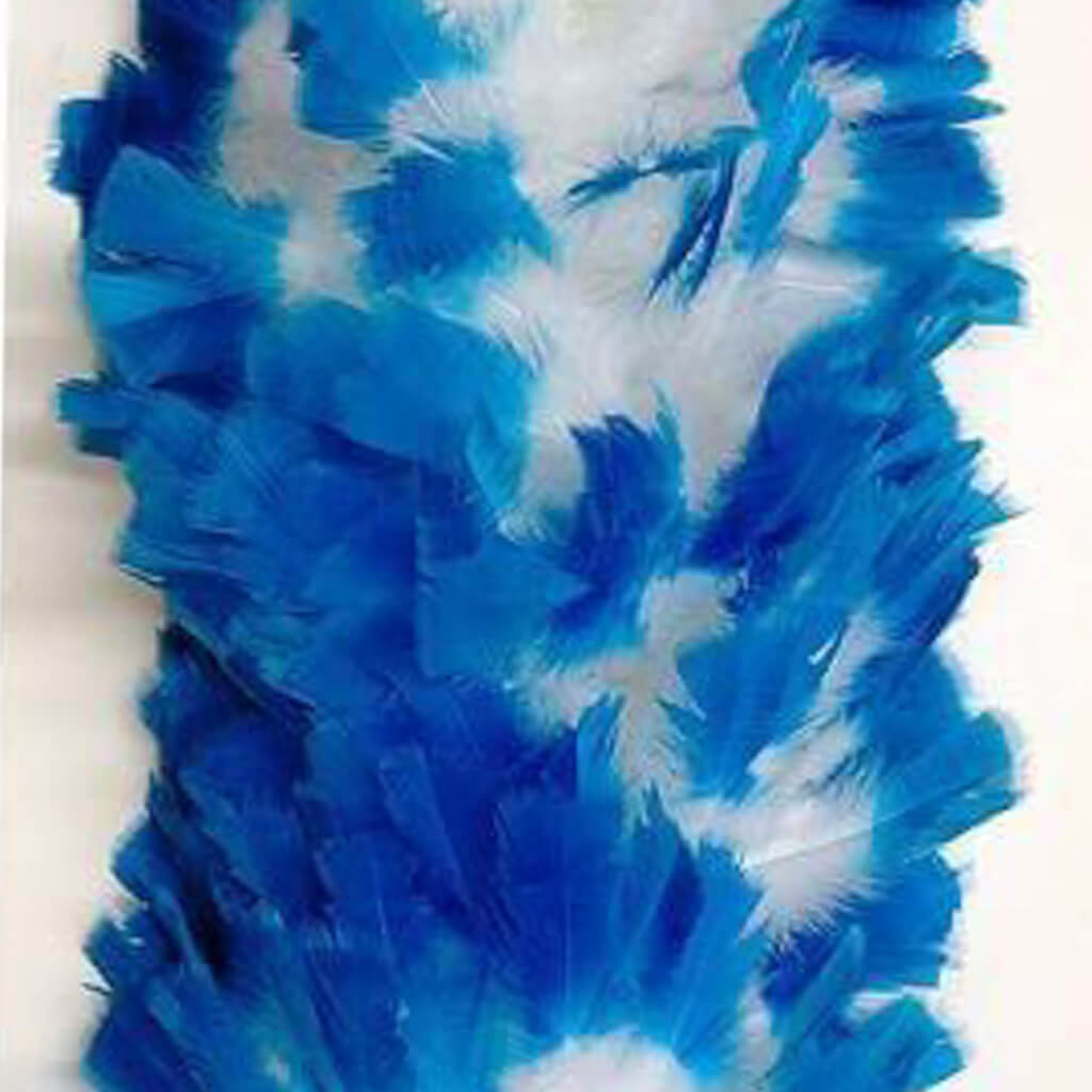 close up of blue and white turkey boas