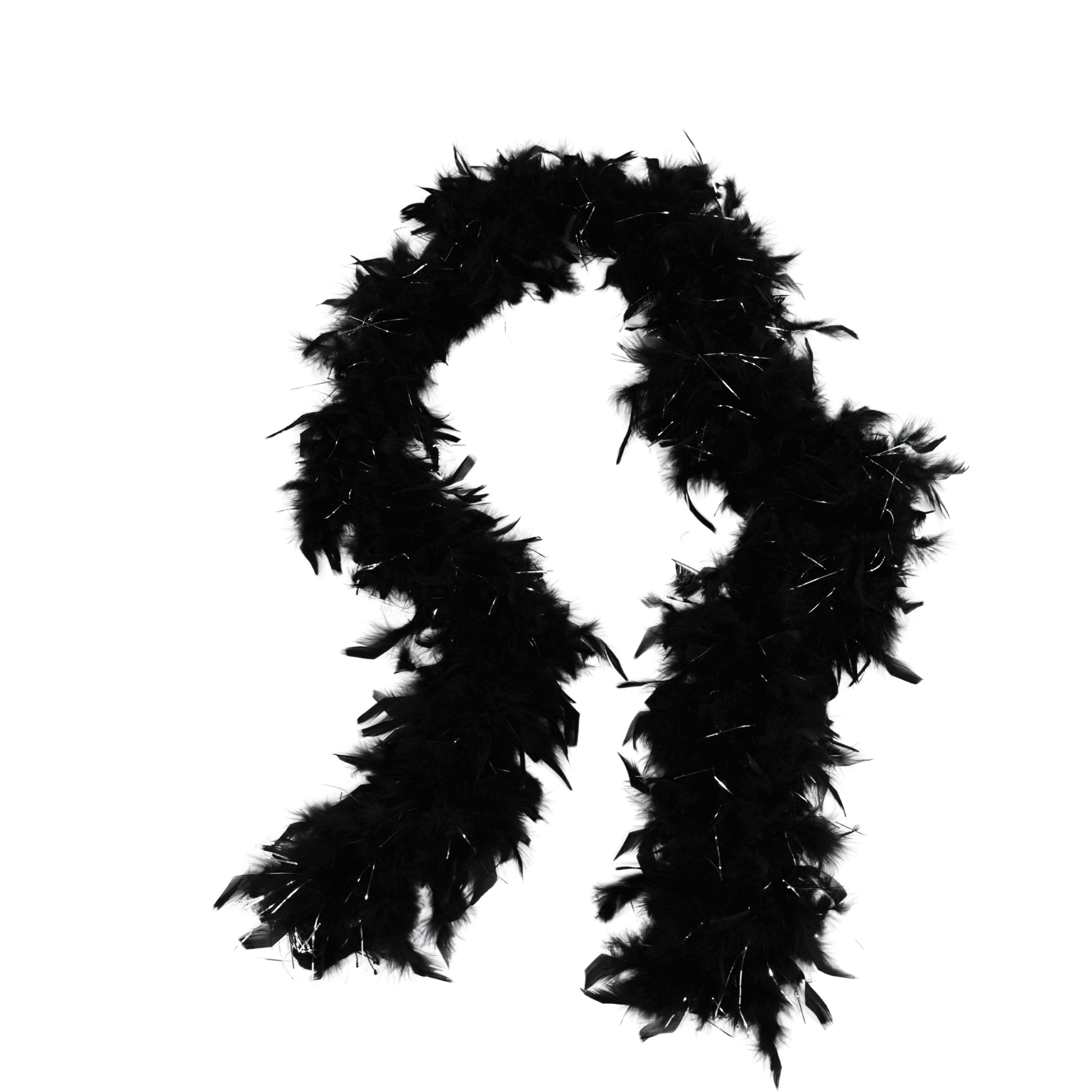 black boa with lurex on white background by eskay feathers