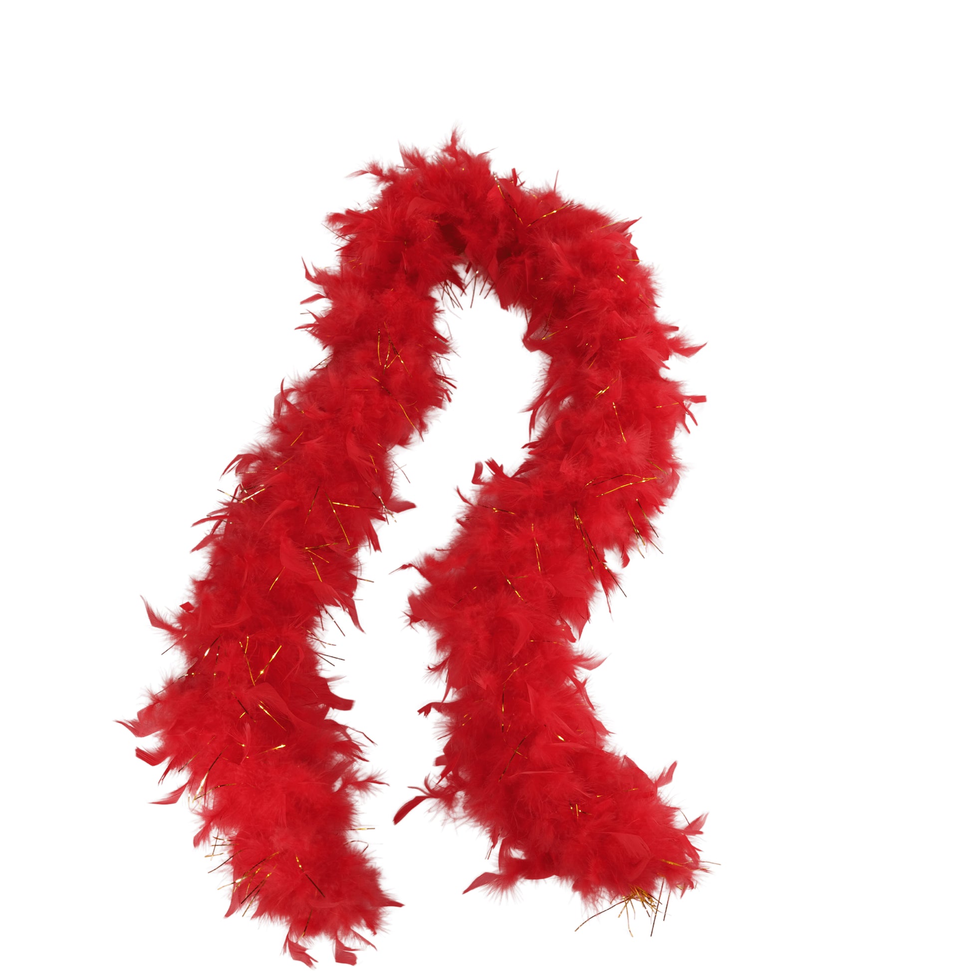 red boa with lurex on white background
