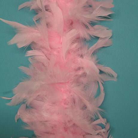 light pink chandelle boa on blue background