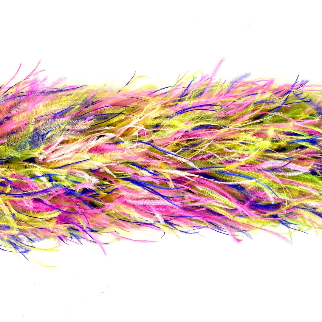 A beautiful custom boa by Eskay Feathers with pink, yellow, and green. 