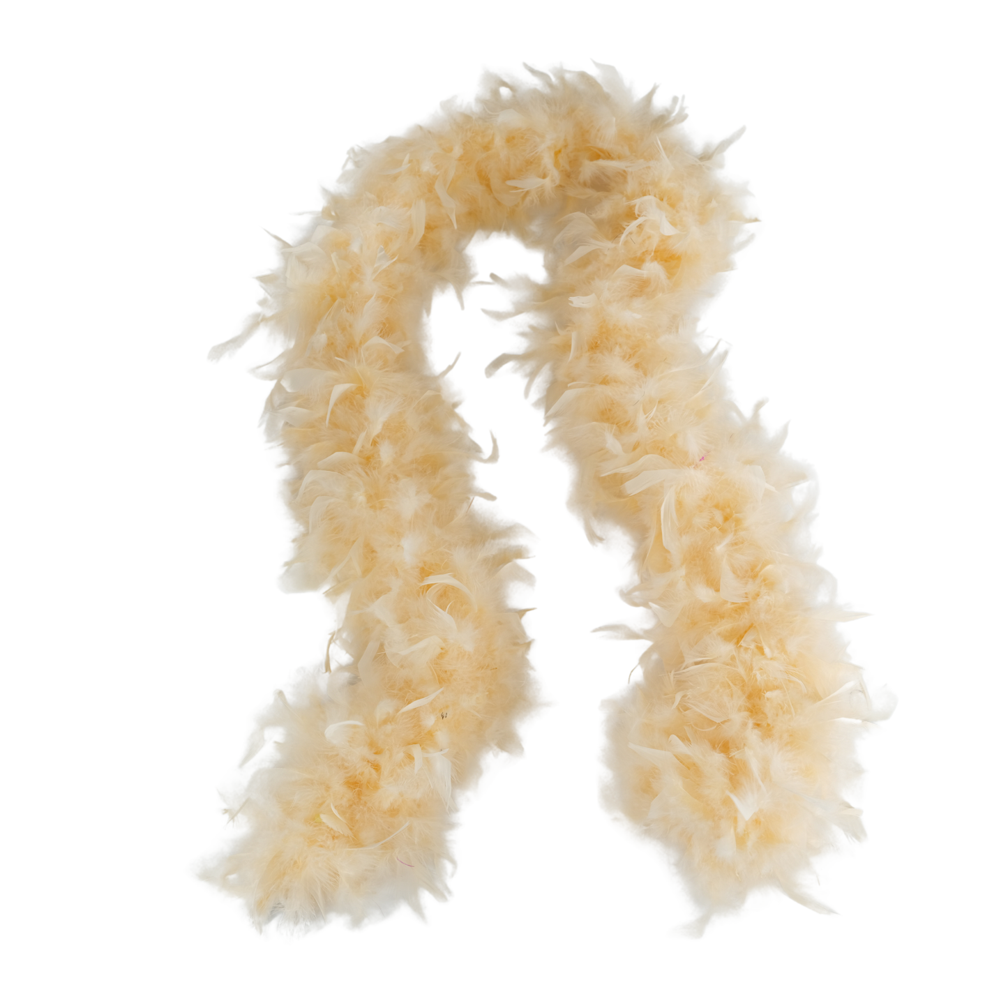 a bone color  full heavy chandelle boa laying on a white background by Eskay Feathers