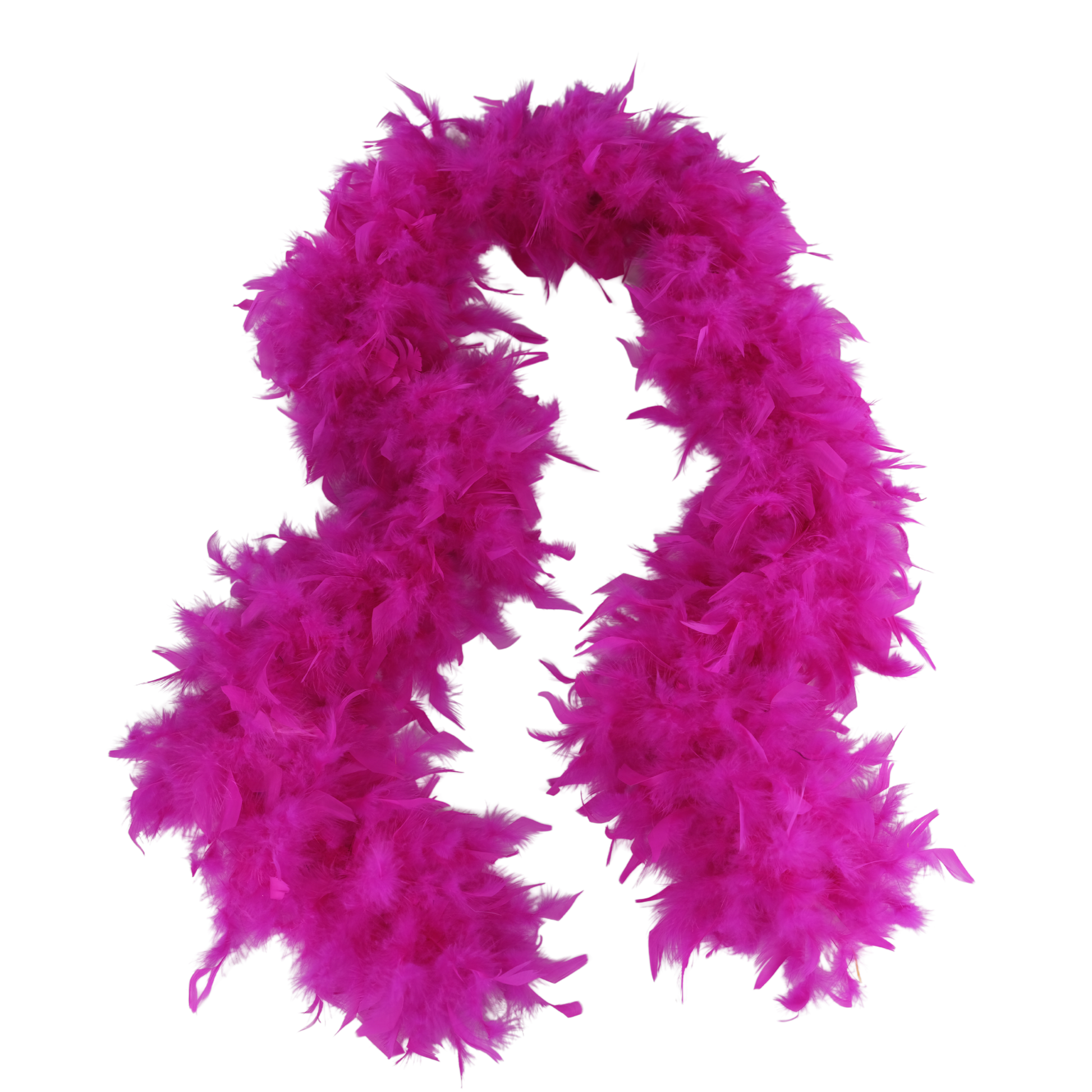a fuscia colored  full heavy chandelle boa laying on a white background by Eskay Feathers