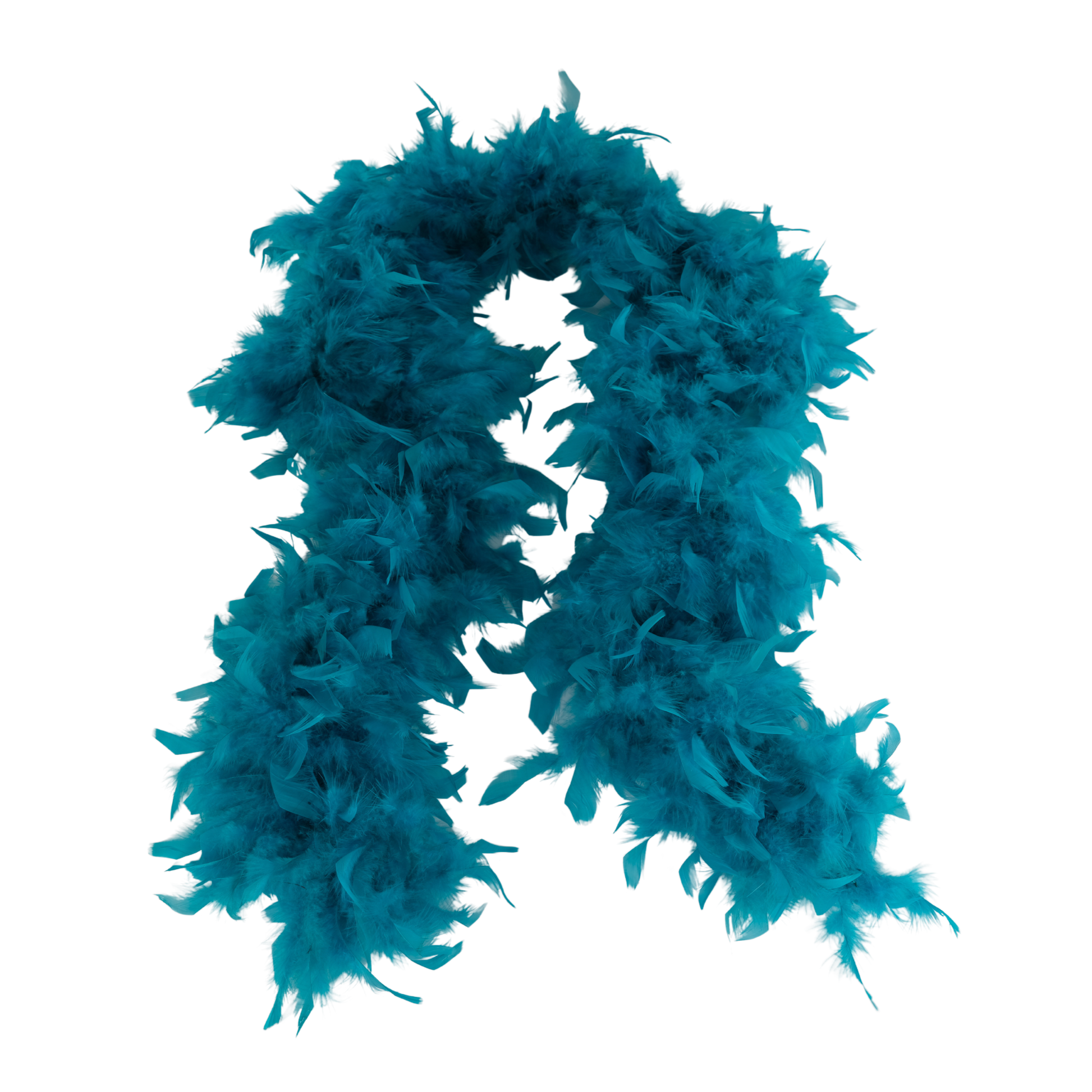 a jade color  full heavy chandelle boa laying on a white background by Eskay Feathers