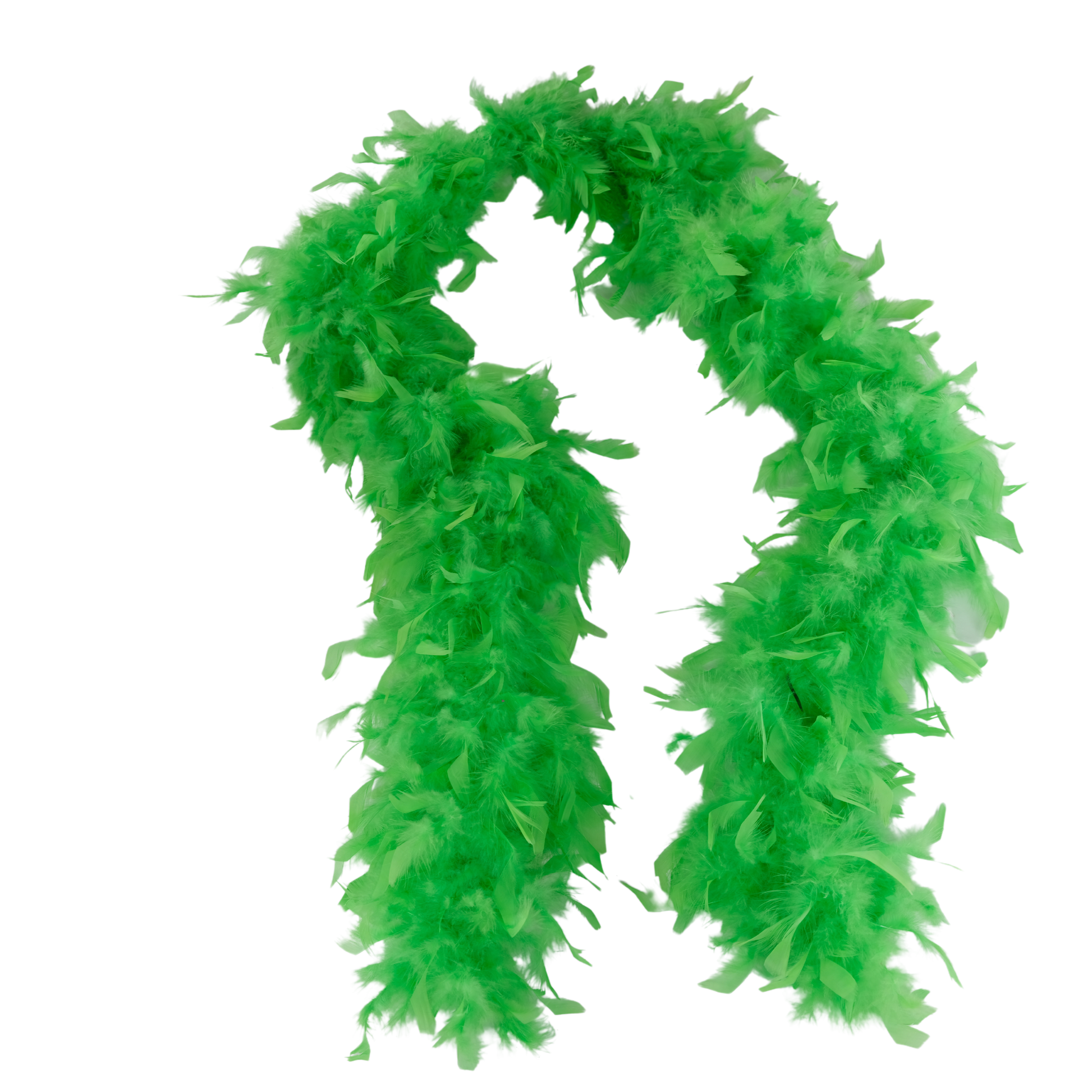 a lime colored full heavy chandelle boa laying on a white background by Eskay Feathers