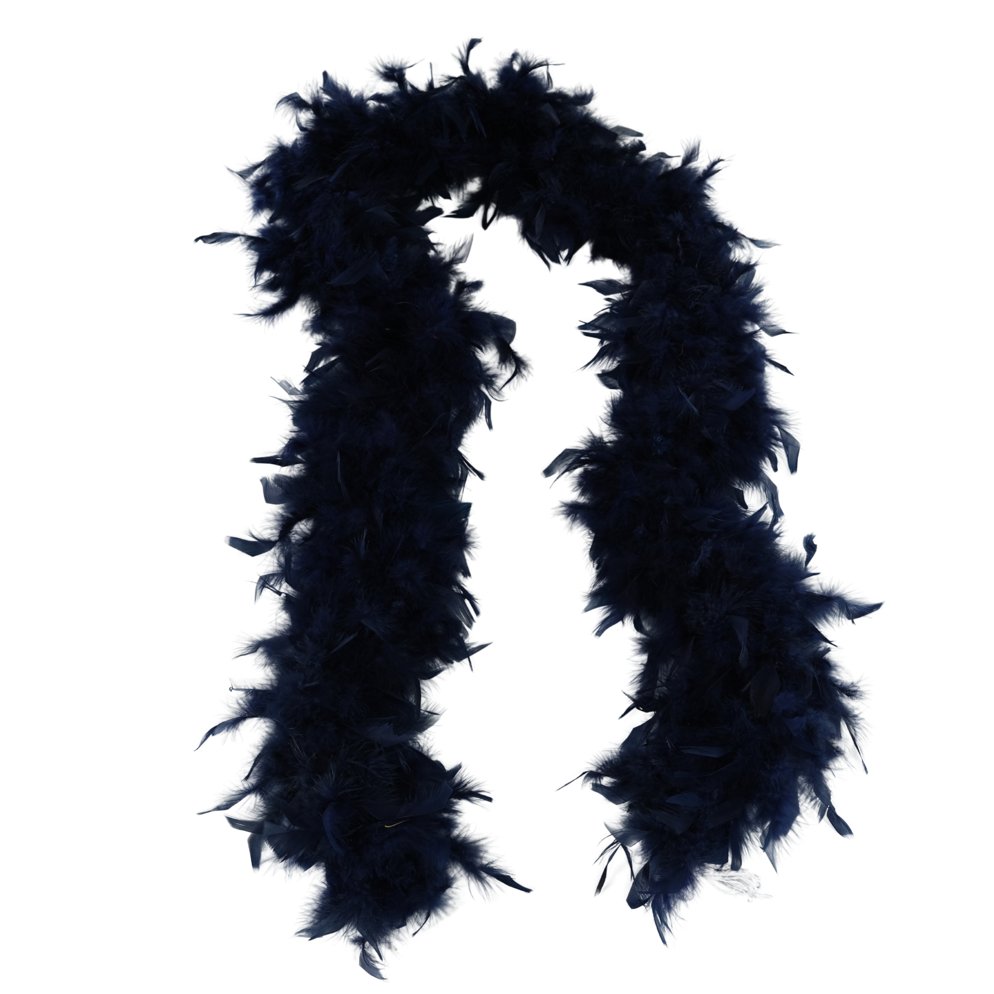 a navy colored full heavy chandelle boa laying on a white background by Eskay Feathers
