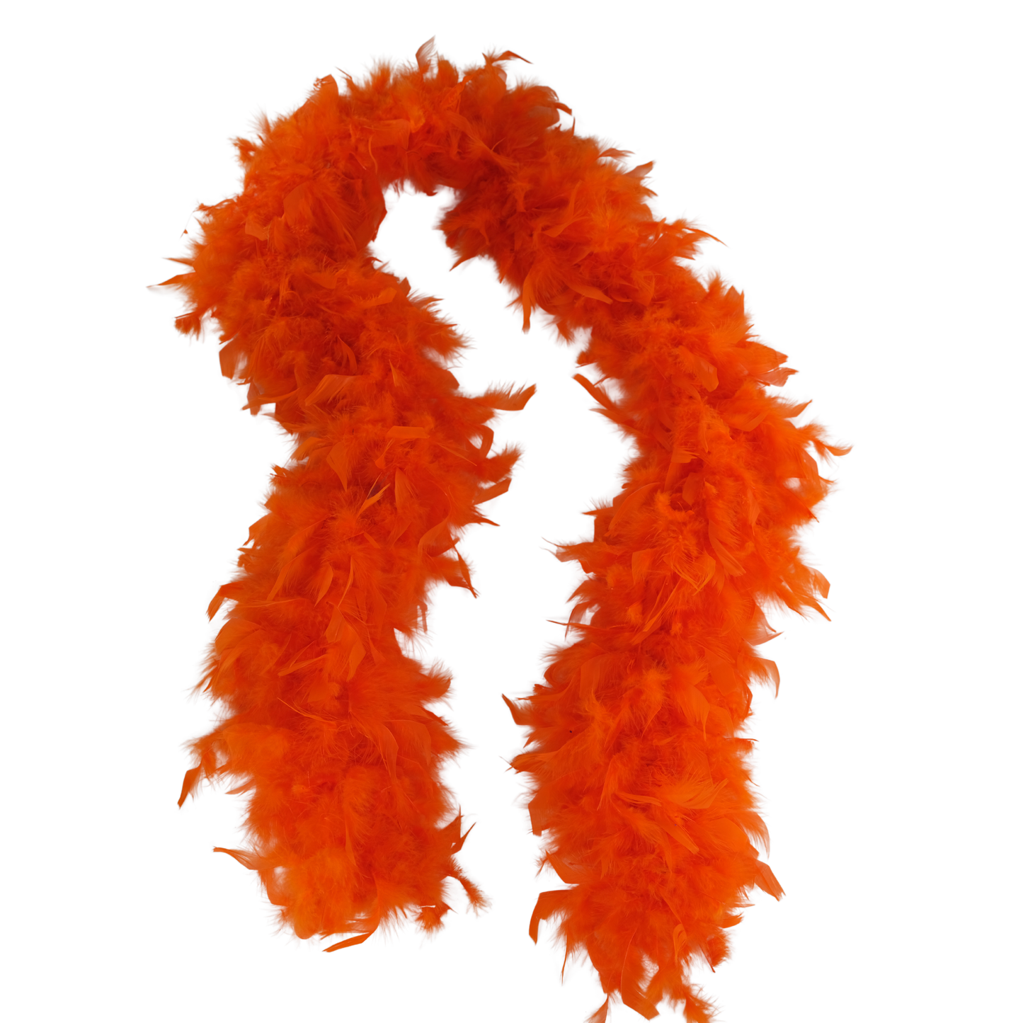 an orange colored full heavy chandelle boa laying on a white background by Eskay Feathers