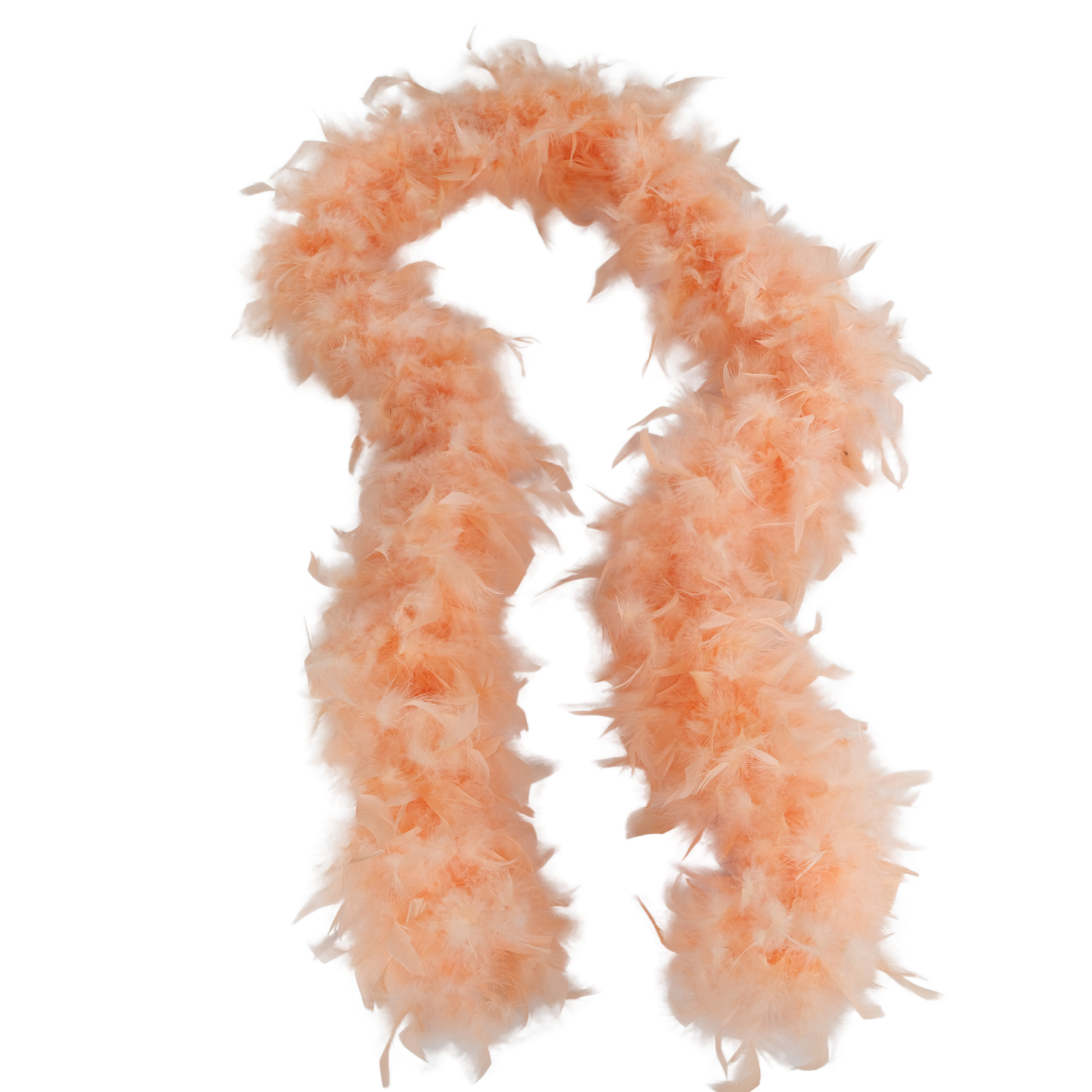 a peach colored full heavy chandelle boa laying on a white background by Eskay Feathers