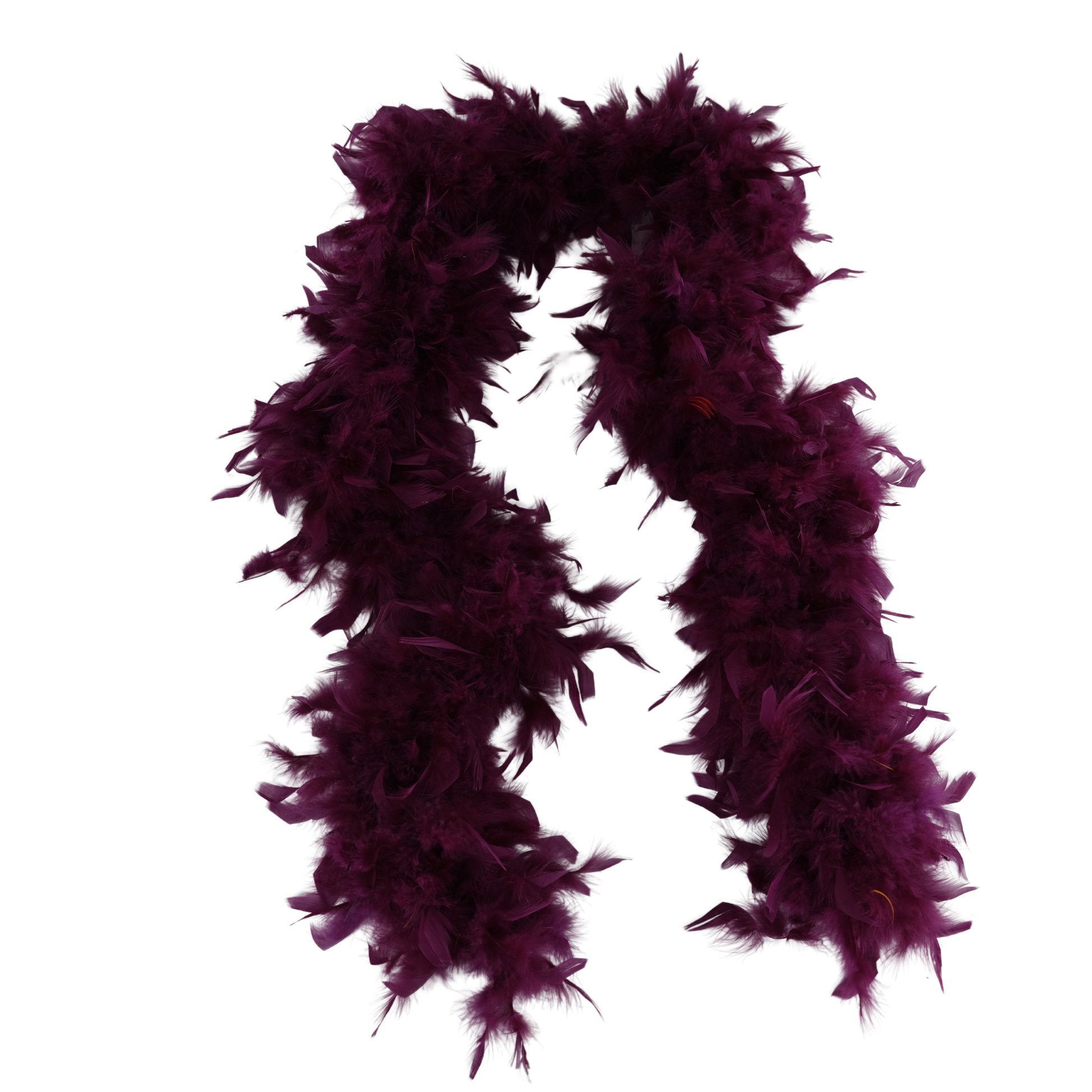 a plum colored full heavy chandelle boa laying on a white background by Eskay Feathers