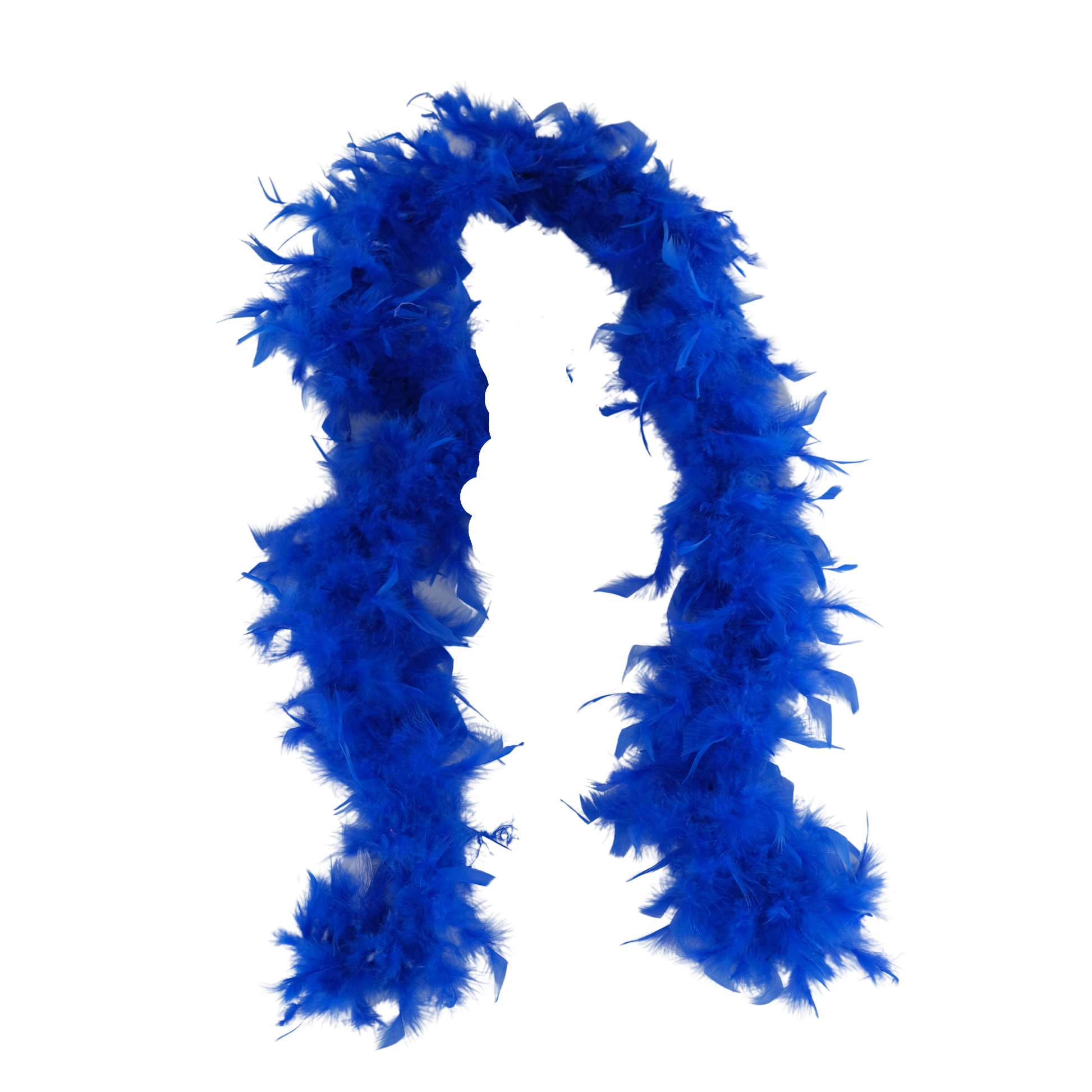 a royal  full heavy chandelle boa laying on a white background by Eskay Feathers