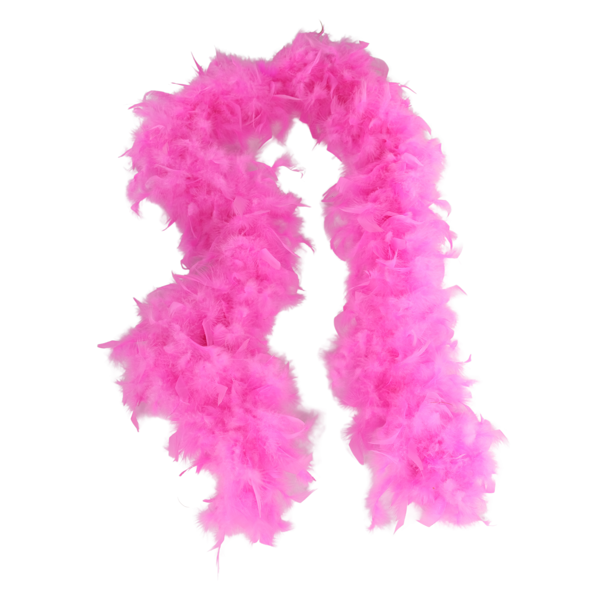 a shocking pink colored full heavy chandelle boa laying on a white background by Eskay Feathers