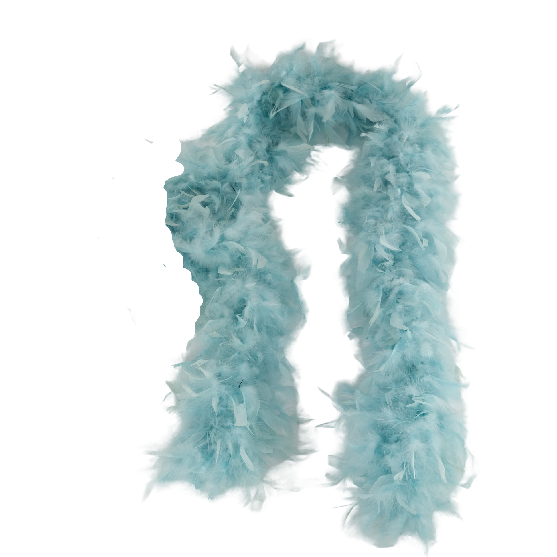 a sky colored full heavy chandelle boa laying on a white background by Eskay Feathers