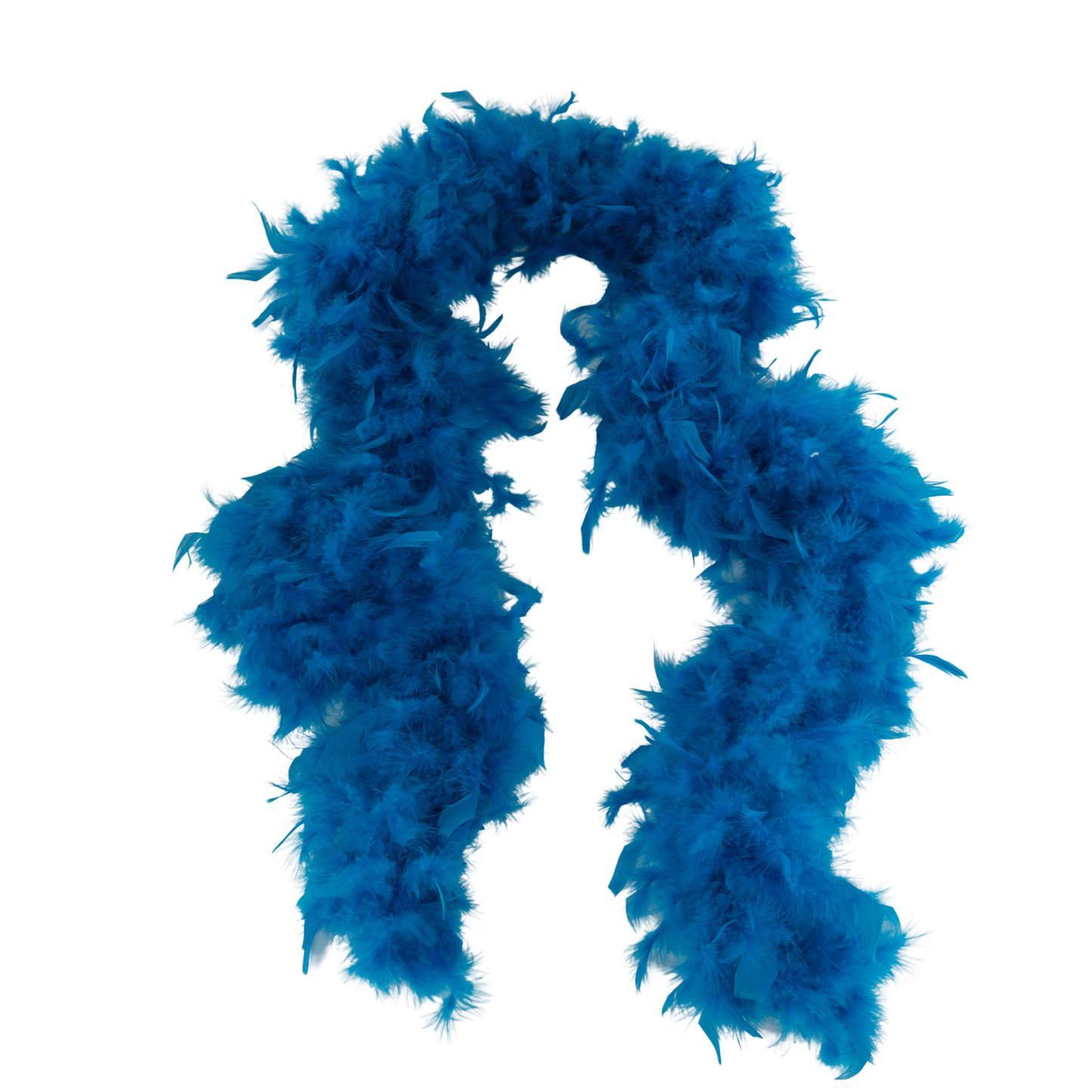 a turquoise  full heavy chandelle boa laying on a white background by Eskay Feathers