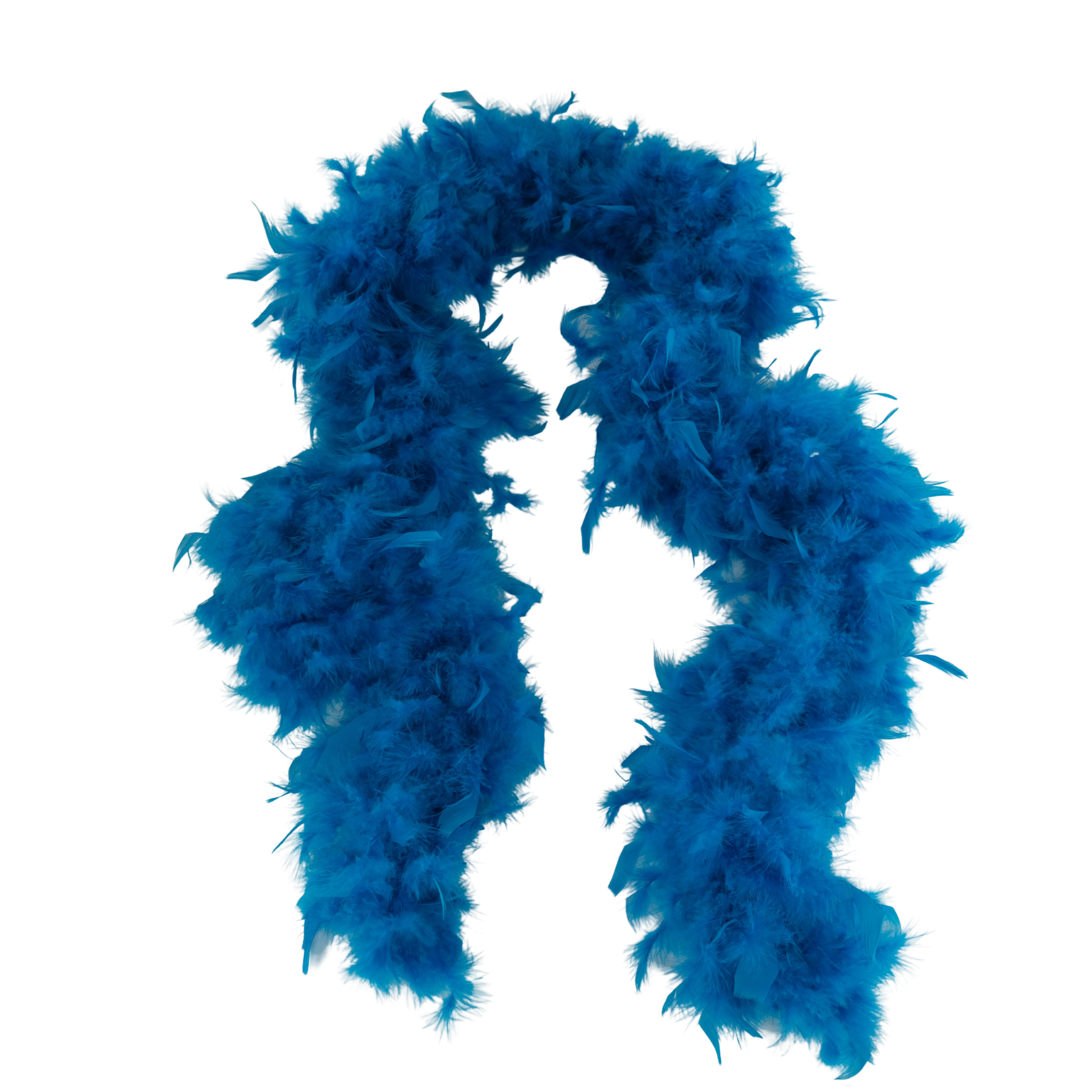 a turquoise  full heavy chandelle boa laying on a white background by Eskay Feathers