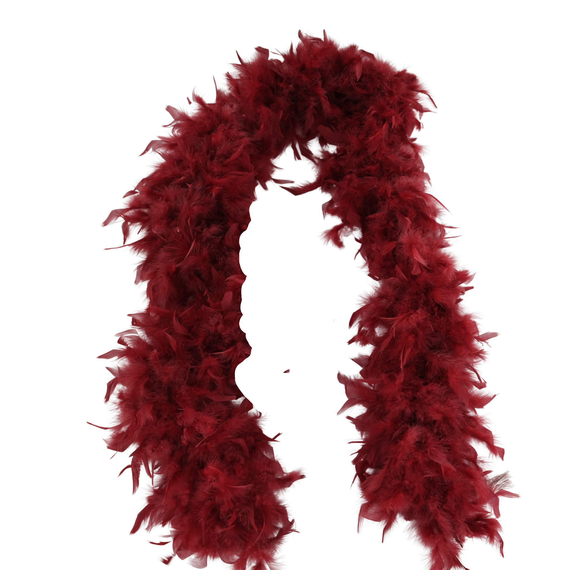 a wine color full heavy chandelle boa laying on a white background by Eskay Feathers