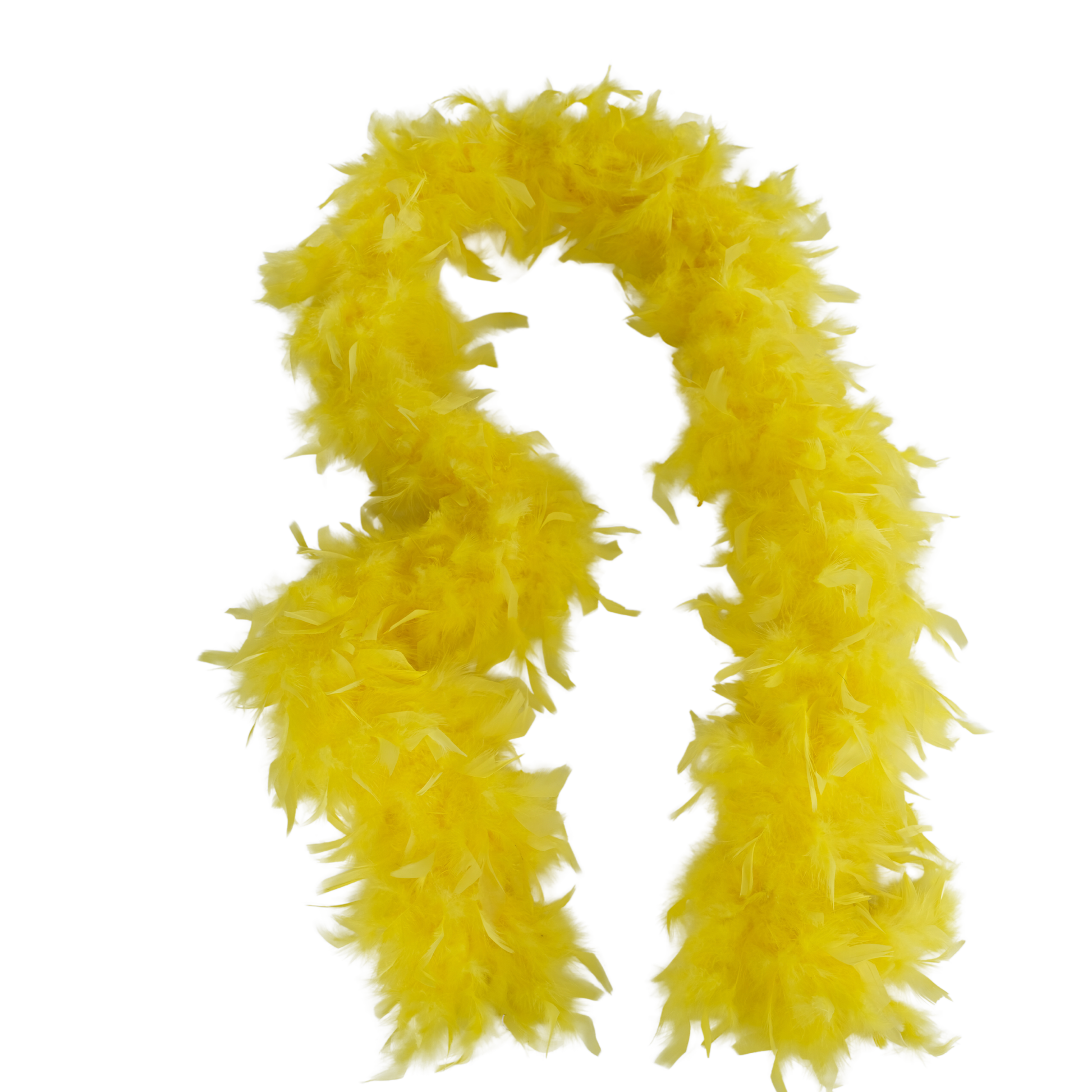 a yellow colored full heavy chandelle boa laying on a white background by Eskay Feathers